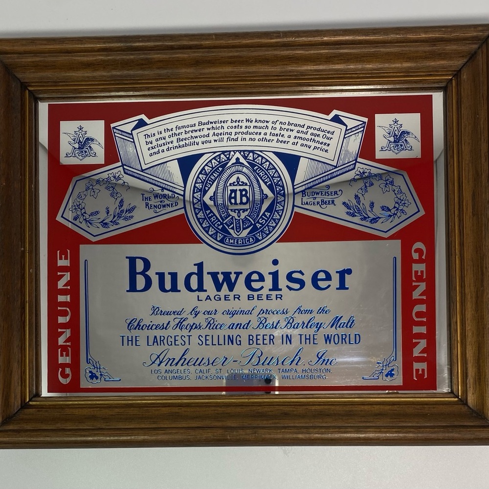 Vintage Budweiser Anheuser-Busch Mirror Bar Sign Man Cave 14x11